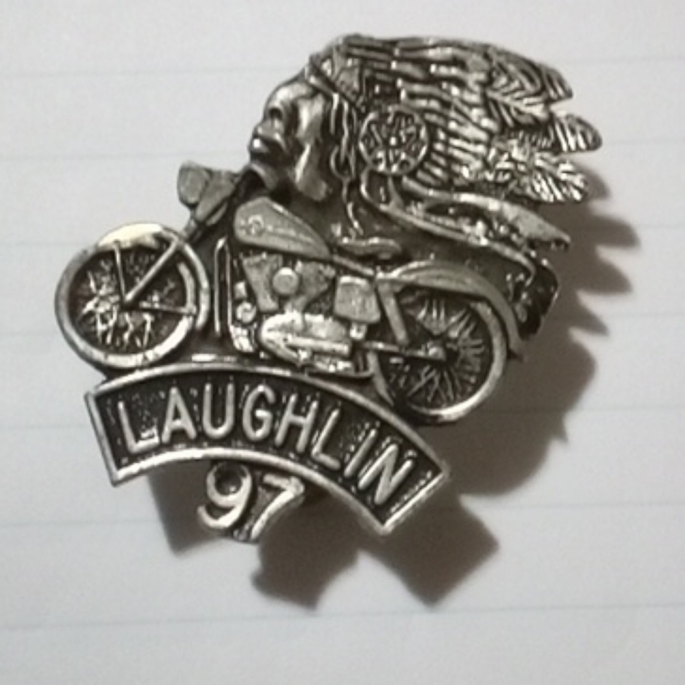 Vintage Laughlin 97' Indian Riding Motorcycle Hat Lapel Pin 2"X1"